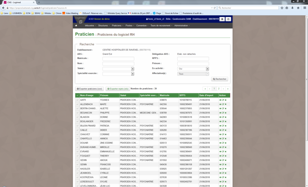 V4.8 - EPS - Initialisation - 4 - Initialisation des praticiens - 5 - Outil 5 Liste praticiens RH avant transfert.png